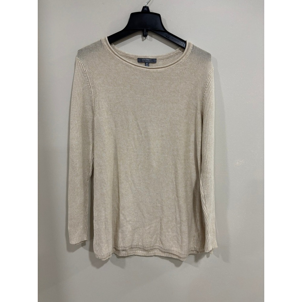 Lisa Rinna Collection Beige Ribbed‎ Knit Sweater Top Womens Size M Classic
